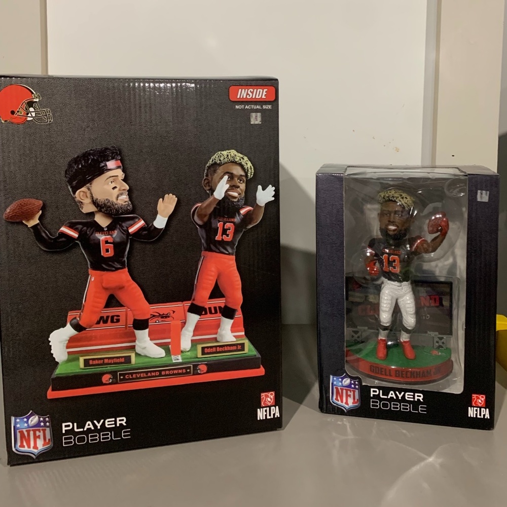 BAKER MAYFIELD & ODELL BECKHAM JR CLEVELAND BROWNS DUAL BOBBLEHEAD & ODELL SOLO